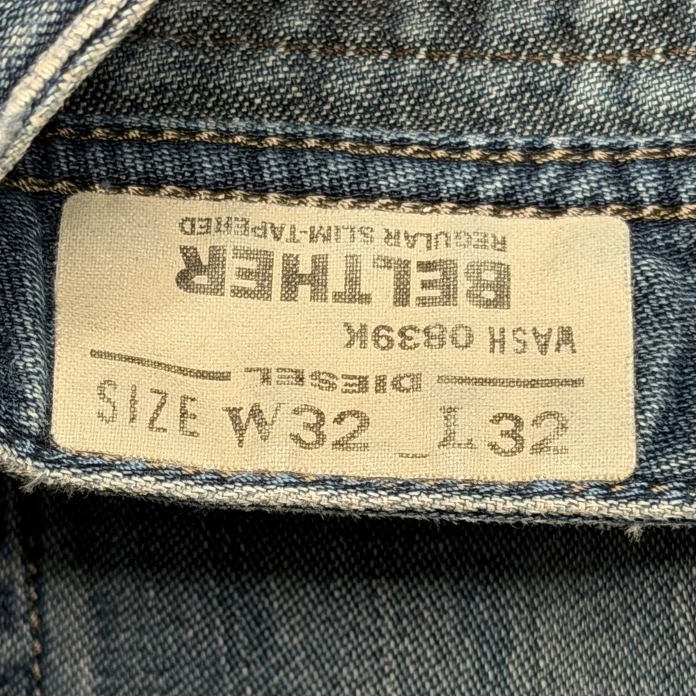 Diesel Belther Jeans Mens 32x32 Blue Regular Slim Tapered Distressed 0839K